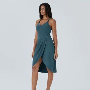 Halara Backless Racerback Split Asymmetric Hem Ruched Midi Dress